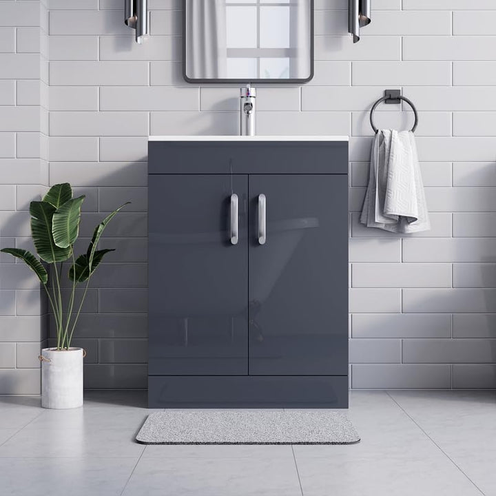 600mm Grey Gloss Vanity Unit