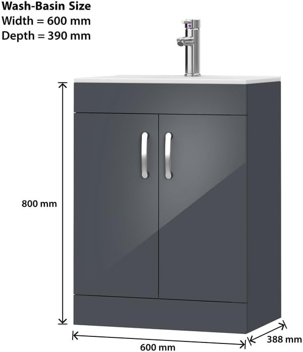 600mm Grey Gloss Vanity Unit