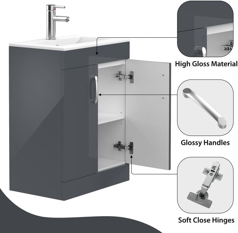 600mm Grey Gloss Vanity Unit