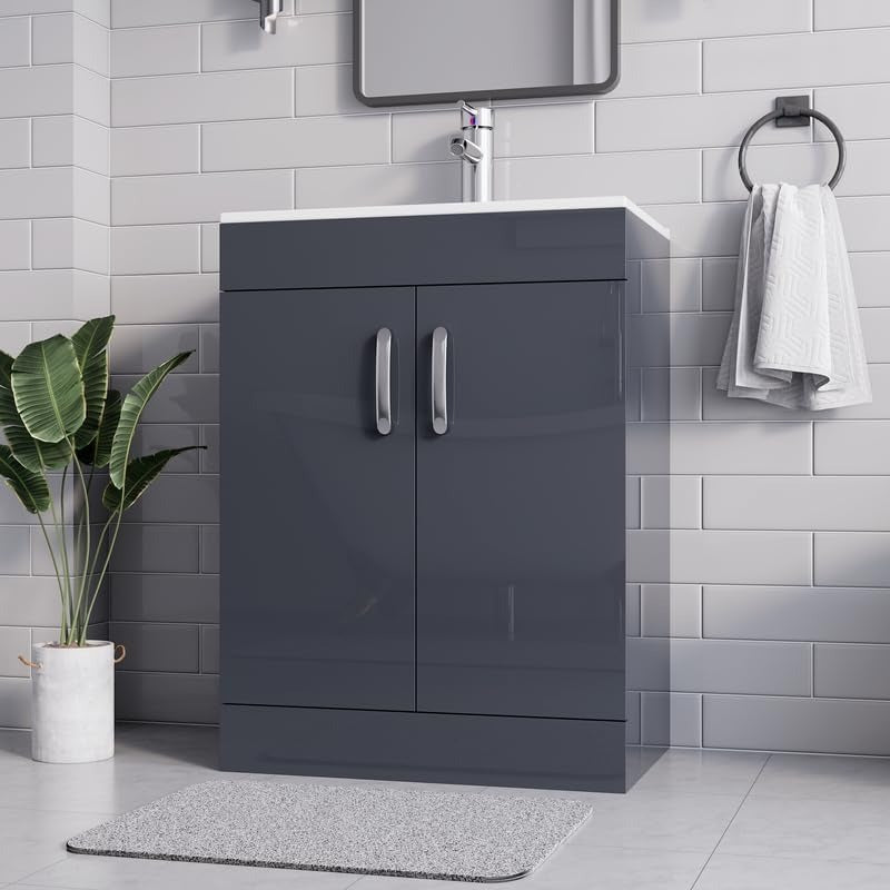 600mm Grey Gloss Vanity Unit