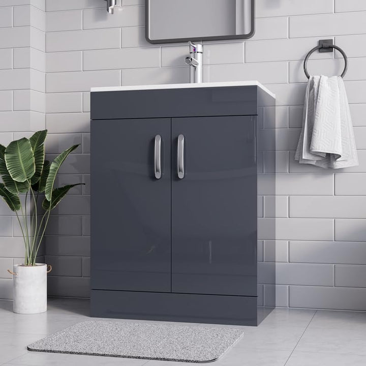 600mm Grey Gloss Vanity Unit