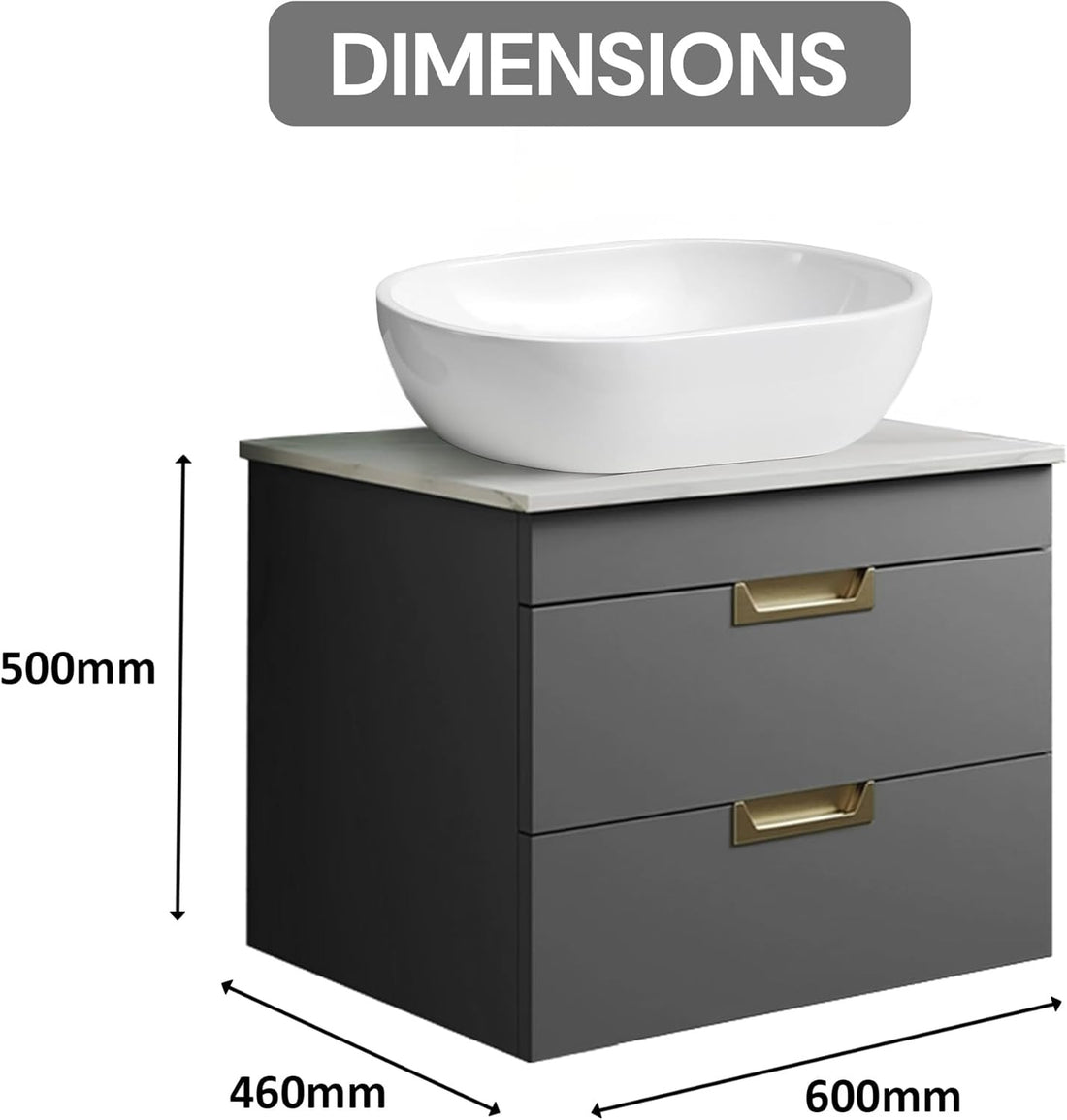 600mm Matt Grey Wall Mounted Vanity Unit