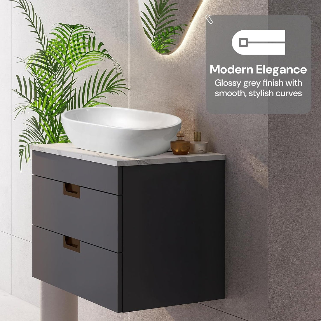 600mm Matt Grey Wall Mounted Vanity Unit