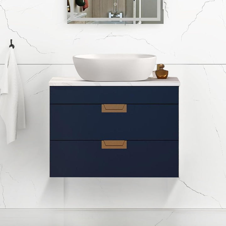600mm Navy Blue Wall Mounted Vanity Unit