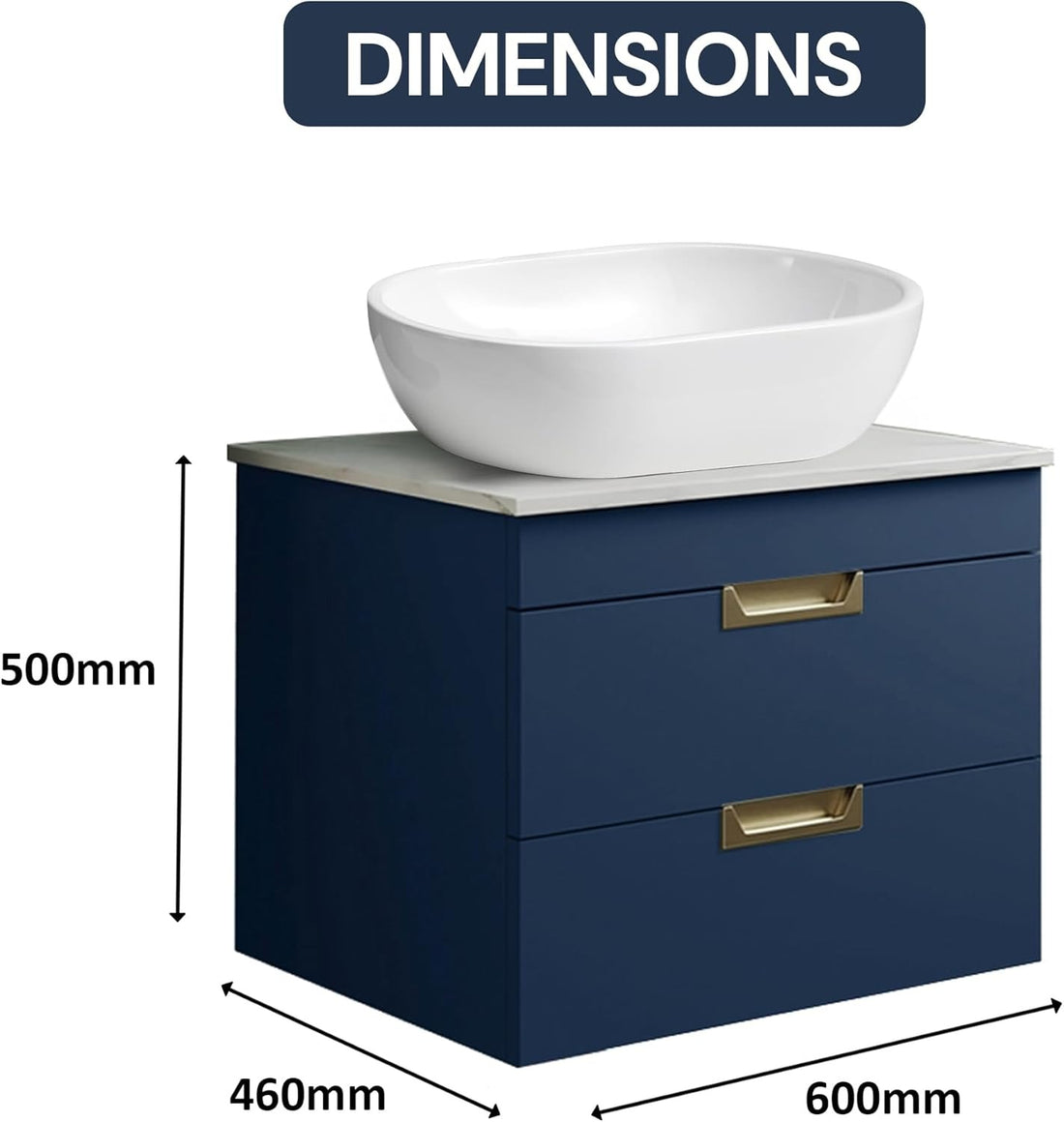 600mm Navy Blue Wall Mounted Vanity Unit