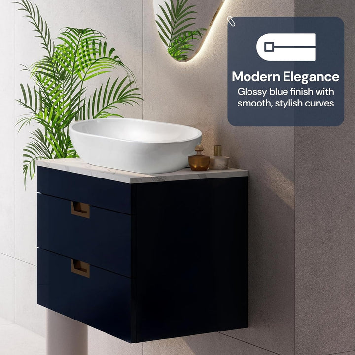 600mm Navy Blue Wall Mounted Vanity Unit