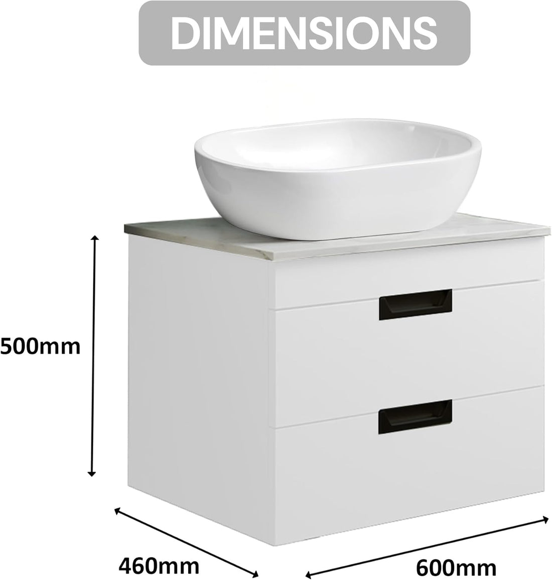 600mm White Gloss Wall Mounted Vanity Unit
