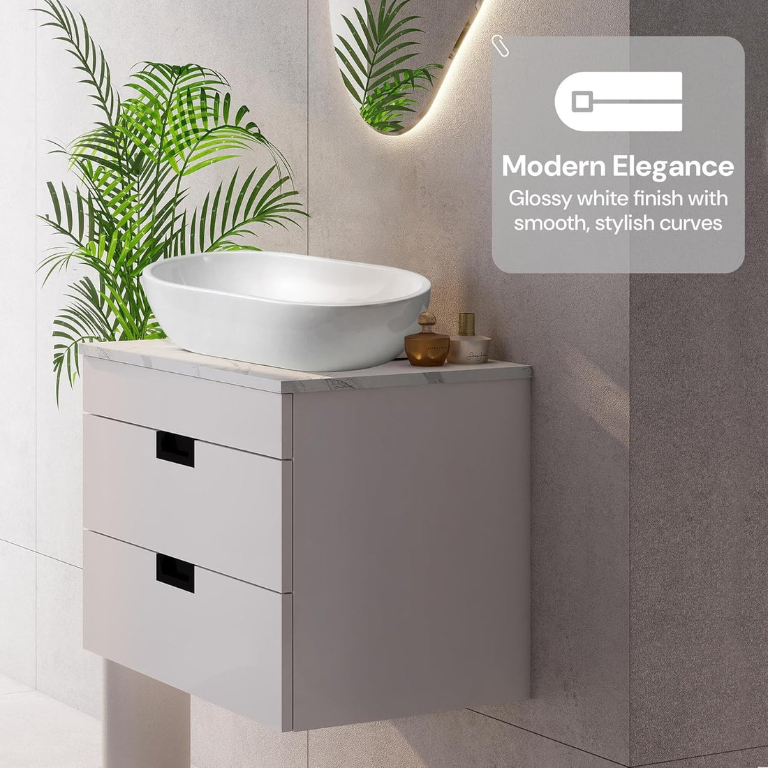 600mm White Gloss Wall Mounted Vanity Unit